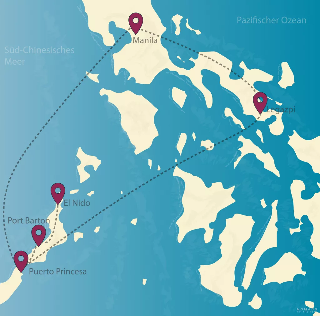 Karte der Philippinen inkl. der Reiseroute unserer Rundreise