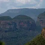 Anblick von oben auf die Three Rondavels während der Panorama Route