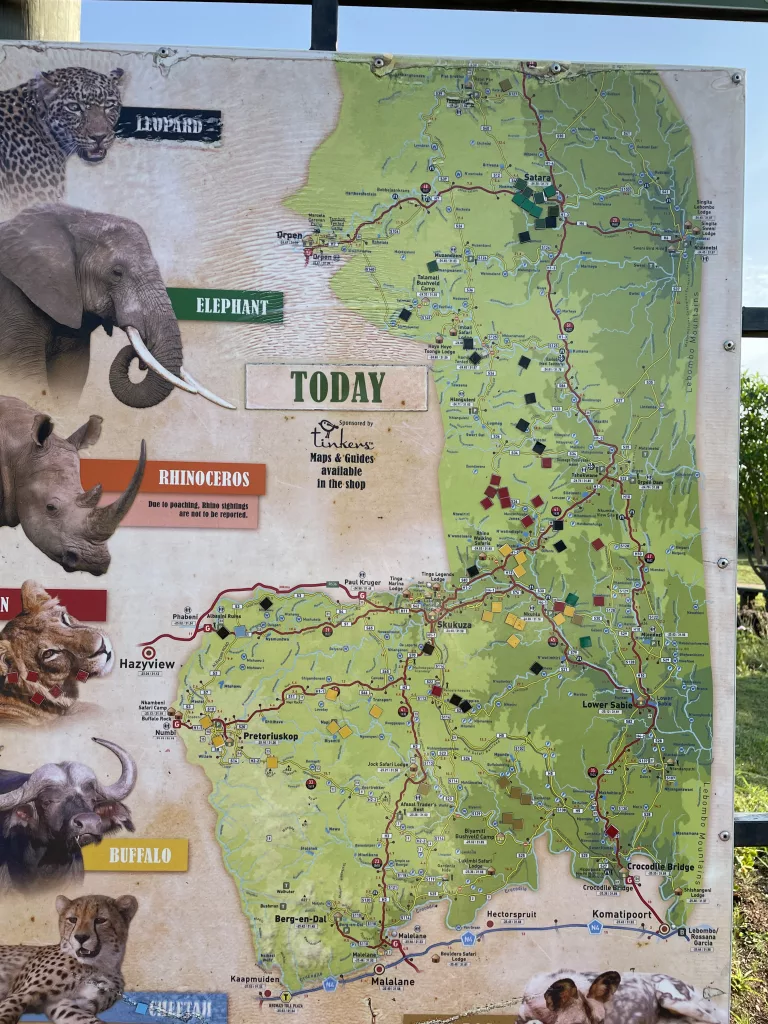 Bild mit Magneten für Tiersichtungen im Kruger National Park