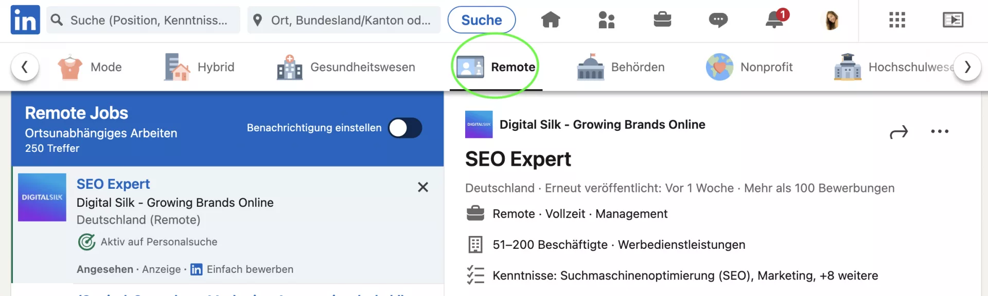 Jobangebot auf LinkedIn für Remote-Positionen für Digitale Nomaden