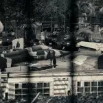 Blick auf den Hof des War Remnants Museum Saigon von den Gefängniszellen