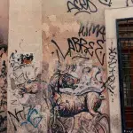 Graffiti von einem Stier sowie Tags an einer Hauswand