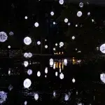 Lichterkugeln hängen von Bäumen im Capilano Park