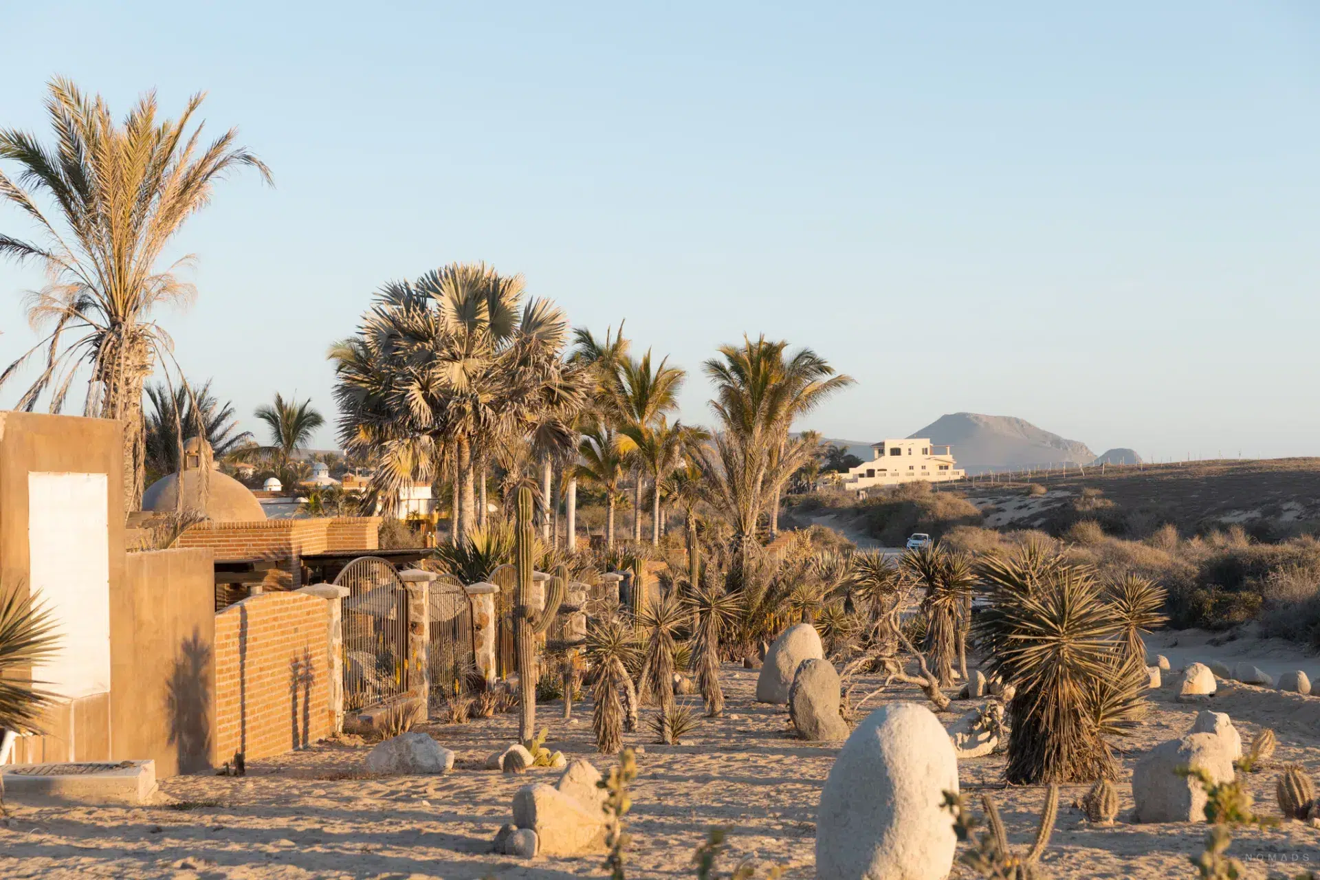 Palmen und Villengrundstücke am Strand von Todos Santos