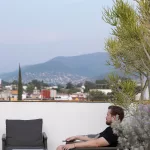 Blick auf Oaxaca von der Dachterrasse eines Apartments