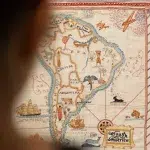 Karte auf ein Stück Stoff genäht im Textilmuseum in Oaxaca