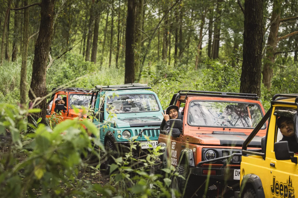 Jeep stehen hintereinander im Wald