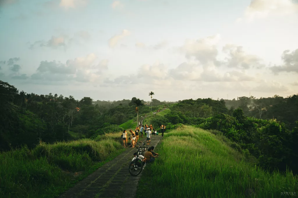 Menschen sind auf dem Campuhan Ridge Walk, der rechts und links umgeben ist von grüner Vegetation