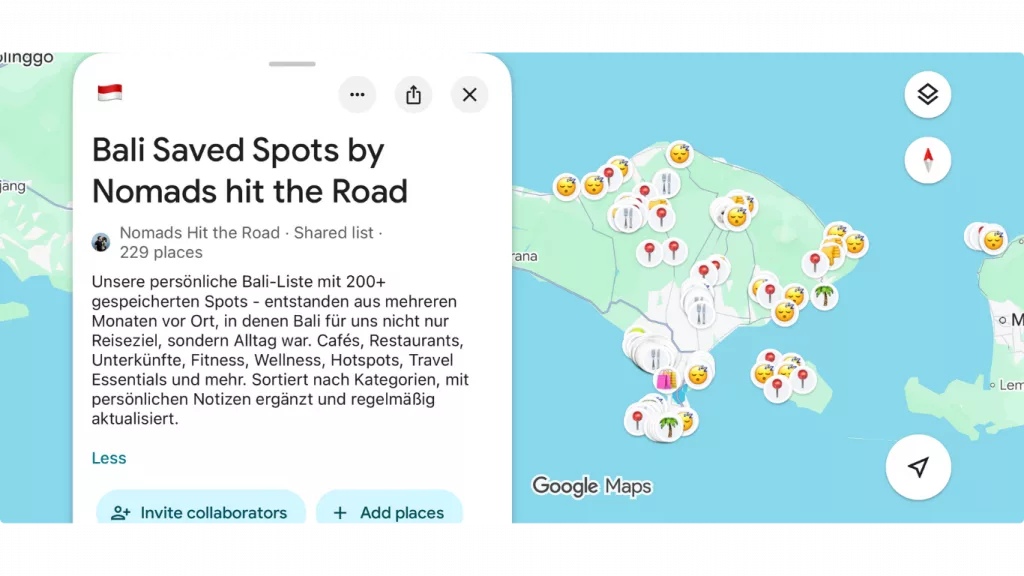 Google Maps mit Pin von Bali