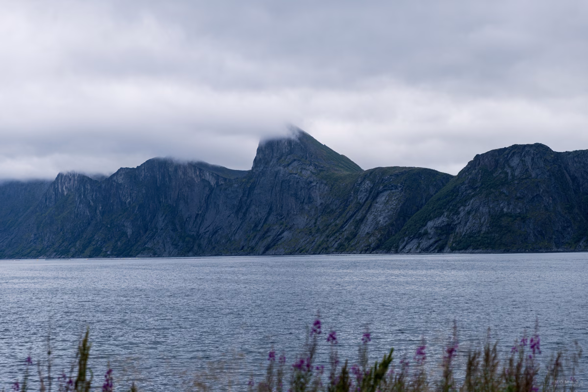 Blick auf den Senja am Fjord liegend