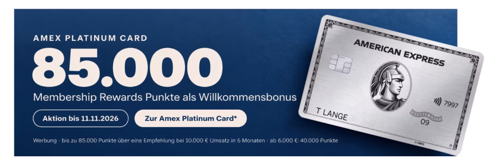 Amex Platinum Card mit 85000 Bonuspunkten als Banner